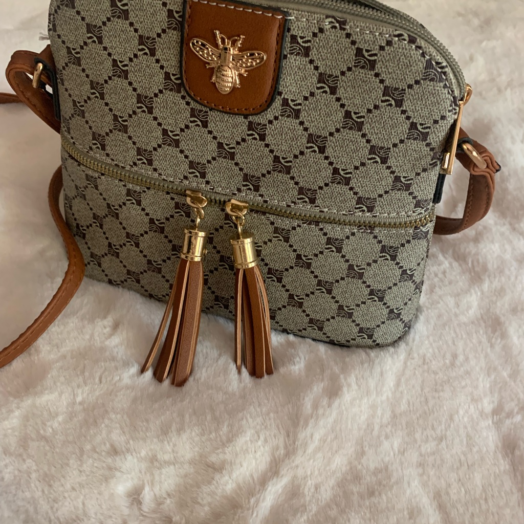 Vegan Bee Crossbody Purse With Tassels And Gold Details